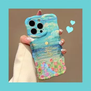 Роскошный чехол Premium Blue Light Twist Frame с изображением масляной живописи в виде цветка для iPhone 16 Pro Max 15 14 Plus 13 12 Pro 11, защитный чехол от падения iPhone 16 Pro Max синий