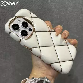 Роскошный чехол с 3D ромбовидной решеткой, мягкий силиконовый чехол для телефона для iPhone 14Plus 11 12 13 15 Pro Max, противоударный защитный чехол For iPhone 11 розовый