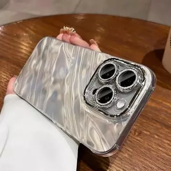 Роскошный чехол с 3D-волновым покрытием для iPhone 15 14 Pro Max 13 12 11 14Pro 15Pro, блестящий защитный противоударный жесткий чехол для камеры iPhone 15 серебряный