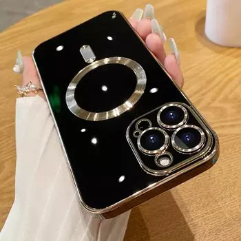 Роскошный чехол с 6d покрытием для Magsafe, магнитный чехол для беспроводной зарядки для Iphone 14 13 12 Pro Max Plus, противоударный чехол для защиты объектива for 14 plus розовый