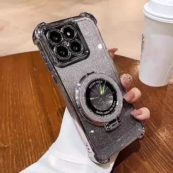 Роскошный чехол с блестками и кронштейном для телефона Xiaomi 15 14 13 12 Pro Ultra Shockproof Case Xiaomi 12 чёрный