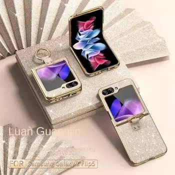 Роскошный чехол с блестящим кольцом-держателем для телефона Samsung Galaxy Z Flip 5 4 3 Flip5 Flip4 Flip3 5G, жесткий чехол для женщин Galaxy Z Flip5 золотой