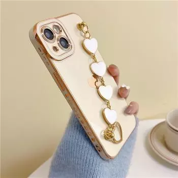 Роскошный чехол с браслетом на запястье с любовным сердечком для iPhone 15 14 13 12 11 Pro Max X XR XS 7 8 Plus SE мягкий чехол с цепочкой For iPhone 14 Plus