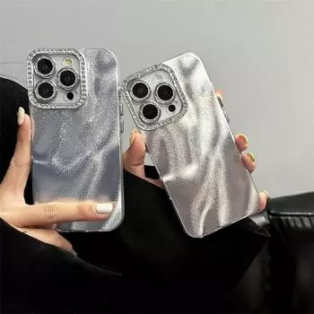 Роскошный чехол с бриллиантовым стеклом и серебристым принтом «зыбучие пески» для iPhone 16 Pro Max 15 14 Plus 13 12 Pro 11, защита от падения, все включено iPhone 16 Pro Max