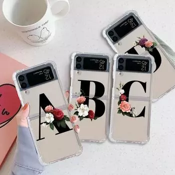 Роскошный чехол с буквами «сделай сам» и цветком для Samsung Galaxy Z Flip 3 4 5G Funda Z Flip3, прозрачный жесткий противоударный чехол для телефона из ПК Samsung Z Flip4 5G