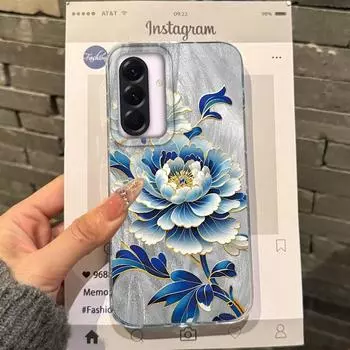 Роскошный чехол с цветами для Samsung A56 A16 A17 A07 S24 S25 FE Xiaomi Redmi Note 14 13 Pro 14C A5 Huawei Honor 400 200 Lite Pro iPhone 16 Противоударный чехол iPhone 16 синий