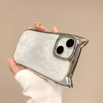 Роскошный чехол с гальваническим покрытием и мультяшными кошачьими ушками для iPhone 15 Pro Max 14 13 12 Pro 11, универсальный защитный чехол от падения iPhone 15 Pro Max белый