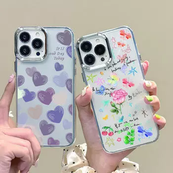Роскошный чехол с гальваническим покрытием и рамкой для линз из мультфильма «Роза, цветок, любовь, сердца» для iPhone 15 16 Pro Max Plus 12 13 14 Pro 11, прозрачный мягкий чехол из ТПУ iPhone 16