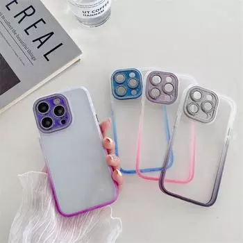 Роскошный чехол с градиентной рамкой, яркая блестящая пленка для линз, чехол для телефона, подходит для iPhone14 13 12 Pro Max 11, полный комплект чехлов для защиты от падения iPhone 14 Pro Max чёрный