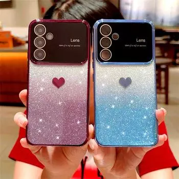 Роскошный чехол с градиентным блеском и сердечком для Samsung Galaxy S23 Ultra A52 A53 A54 A14 4g 5g A24 A23, силиконовый противоударный чехол A52 (4G 5G) чёрный