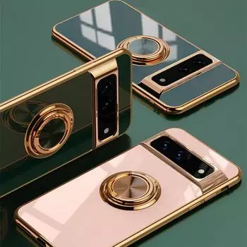 Роскошный держатель кольца тонкий чехол для телефона Google Pixel 9A 8 Pro 7 Pro мягкий силиконовый глянцевый TPU противоударный бампер чехол Google Pixel 8 Pro розовый
