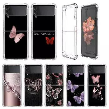 Роскошный чехол с красивым розовым бабочкой для Samsung Galaxy Z Flip 3 4 5g Funda Z Flip3, прозрачный жесткий противоударный чехол для ПК, чехол для телефона Samsung Z Flip 5G