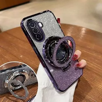 Роскошный чехол с креплением Glitter Case для Huawei P70 P30Lite P40 Mate 60 40 30 20X 20 Pro Y9S Y7A Y7 Y9 Y9Prime2019 Case Holder Cover P70 чёрный