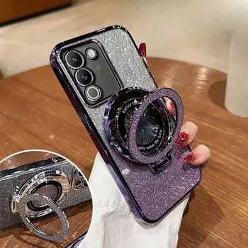 Роскошный чехол с кронштейном Glitter Case для vivo Y28 Y200 V21 V21E V23 Y76 Y73 Y53S Y51 Y36 Y35 Y33S Y31 Y22 Y21 Y20 Case Holder Cover V21 чёрный