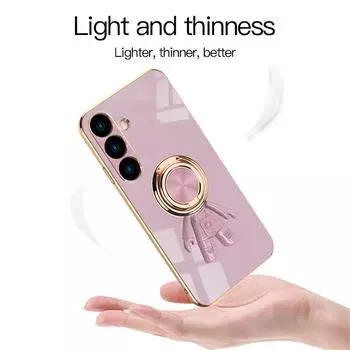 Роскошный чехол с квадратным покрытием Samsung для Samsung Galaxy S23 S24 S22 S20 Ultra S23Plus S22, противоударный чехол с кольцом-держателем S20 чёрный