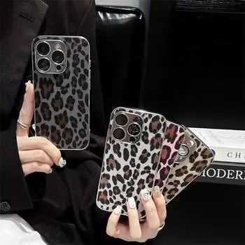 Роскошный чехол с леопардовым принтом и покрытием для iPhone 16 Pro Max 15 14 Plus 13 12 Pro 11, защитный чехол от падения iPhone 16 Pro Max чёрный