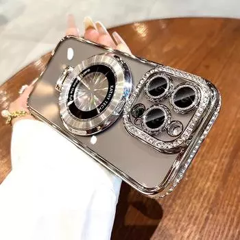 Роскошный чехол с магнитной беспроводной зарядкой в форме бриллианта для iPhone 16, 15 Pro Max, iPhone 14, 13 Pro, 12, 11, чехол-подставка iPhone 11 Pro Max серебряный