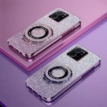 Роскошный чехол с магнитным держателем для Xiaomi Mi 13T 12T 11T Pro 14 13 12 11 Lite POCO X3 NFC X5 F3 F4 F5 M3 M4, силиконовый чехол POCO X5 Pro серебряный/серый