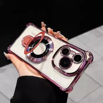 Роскошный чехол с магнитным держателем с гальваническим покрытием, противоударный для Huawei Honor X8C X8B X8A X7C X7B X7A X9A X9B X9C X6A X6B, чехол-подставка Honor X9b розовый