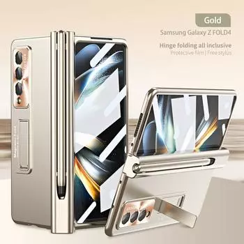 Роскошный чехол с магнитным покрытием и слотом для ручки для Samsung Galaxy Z Fold 4 3, тонкий чехол с подставкой и жестким ПК с защитой экрана For Galaxy Z Fold 4 золотой