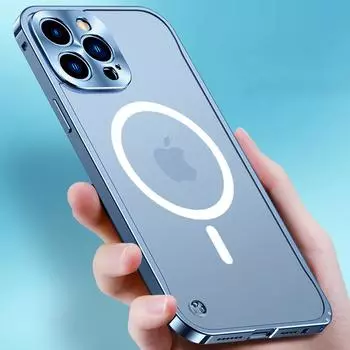 Роскошный чехол с металлическим каркасом из алюминиевого сплава для Apple Magsafe iPhone 15 14 Plus 13 12 11 Pro Max, магнитная задняя крышка с беспроводной зарядкой For iPhone 13 чёрный