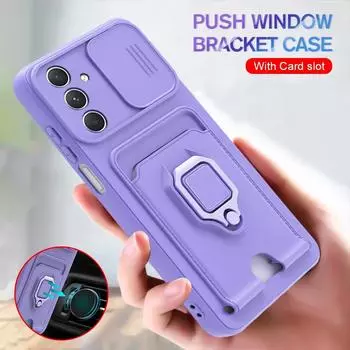 Роскошный чехол с окном для камеры для Samsung Galaxy A55 A35 A15 A25 A54 A34 A14 A53 A13 A73 A52 A12 Магнитный чехол для телефона с слотом для карт A55 5G чёрный