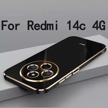 Роскошный чехол с покрытием для Redmi 14C 4G Мягкий силиконовый квадратный чехол для телефона с защитой от ударов для Redmi 13C 4G 5G 12C For Redmi 14C 4G чёрный
