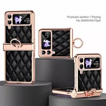 Роскошный чехол с покрытием для Samsung Galaxy Z Flip 4 Flip4 ZFlip4 Diamond PU кожаный пластиковый противоударный чехол для телефона с кольцом-держателем на 360 градусов Z Flip 4&Ring Case зелёный