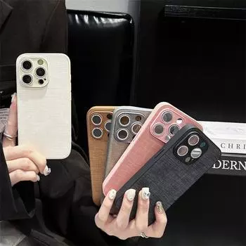 Роскошный чехол с принтом на холсте и блестящей пленкой для линз для iPhone 16 Pro Max 15 14 Plus 13 12 Pro 11. Универсальный защитный чехол от падения iPhone 16 Pro Max белый