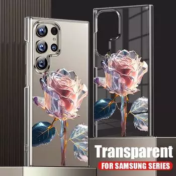 Роскошный чехол с рисунком розы для Samsung S24 Ultra S23 S22 Plus S21 S20 FE A54 A53 A52 A34 A14 A13 Глянцевый противоударный тонкий жесткий чехол для телефона из ПК Samsung S24