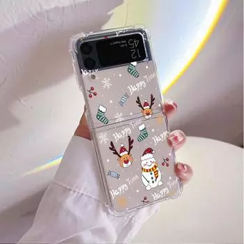 Роскошный чехол с рождественским рисунком снеговика для Samsung Galaxy Z Flip 3 4 5g Funda Z Flip3, прозрачный жесткий противоударный чехол для телефона Samsung Z Flip 3 5G