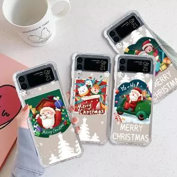 Роскошный чехол с рождественским рисунком снеговика для Samsung Galaxy Z Flip 3 4 5g Funda Z Flip3, прозрачный жесткий противоударный чехол для телефона Samsung Z Flip 3 5G