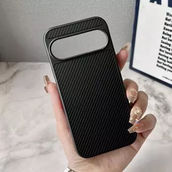 Роскошный чехол с текстурой из углеродного волокна для Google Pixel 9 Pro XL 9 9 Pro, жесткий противоударный чехол из ПК с мягким краем и однотонным цветным чехлом для телефона Google Pixel 9 Pro XL чёрный