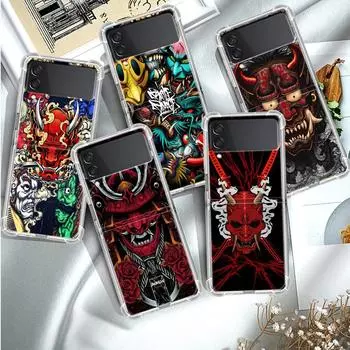 Роскошный чехол Samurai Oni Mask для Samsung Galaxy Z Flip 3 4 5g Funda Z Flip3, прозрачный жесткий противоударный чехол для ПК, чехол для телефона Samsung Z Flip 5G