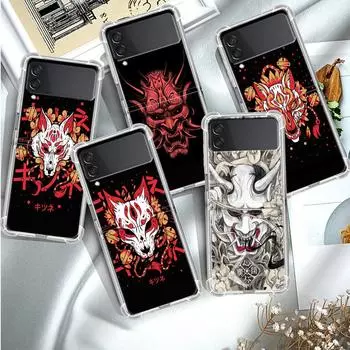 Роскошный чехол Samurai Oni Mask для Samsung Galaxy Z Flip 3 4 5g Funda Z Flip3, прозрачный жесткий противоударный чехол для ПК, чехол для телефона Samsung Z Flip 5G