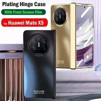 Роскошный чехол со стеклянной пленкой на переднем экране для Huawei Mate X5, чехол для Huawei Mate X5, шарнирный чехол, противоударный защитный чехол For Huawei Mate X5 чёрный