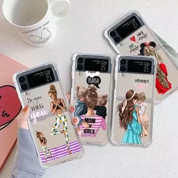 Роскошный чехол Super Mum Baby для Samsung Galaxy Z Flip 3 4 5G Funda Z Flip3 Clear PC Hard Противоударный чехол для телефона Samsung Z Flip4 5G