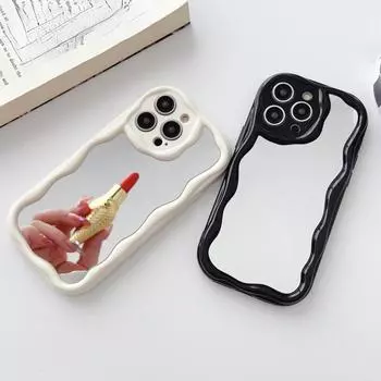 Роскошный чехол-зеркало для макияжа с фигурной волной для iphone 15 14 Plus 11 12 13 Pro Max X XR XS Max 7 8 Plus, прозрачное зеркало, противоударный чехол For iPhone SE 2020 белый