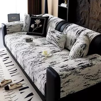 Роскошный черный белый чехол для дивана из шенилла на все времена года, противопыльный, нескользящий, устойчивый к царапинам от кошек, протектор для сиденья дивана 70*70cm чёрный