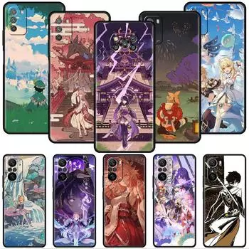 Роскошный черный чехол для телефона Xiaomi Redmi Note 11 10 9 8 7 Pro 9S 9A 9C 10S 8T K40 10C 10S Funda Cover Genshin Impact Beelzebul Redmi K40