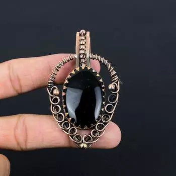 Роскошный черный оникс, драгоценный камень, подвеска ручной работы из чистой медной проволоки, обернутая ювелирными изделиями 2.95 Inches чёрный