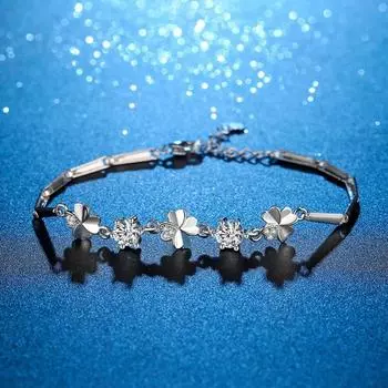 Роскошный четырехлистный клеверный браслет из настоящего серебра 925 пробы с муассанитом для женщин, прошедший бриллиантовый тест