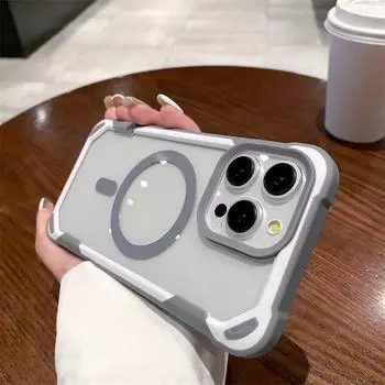 Роскошный четырехугольный акриловый магнитный чехол с защитой от падения для iPhone 15 Pro Max 14 Plus 13 12 11 Pro Samsung S24 Ultra All Inclusive с защитой от падения iPhone 14 Plus чёрный