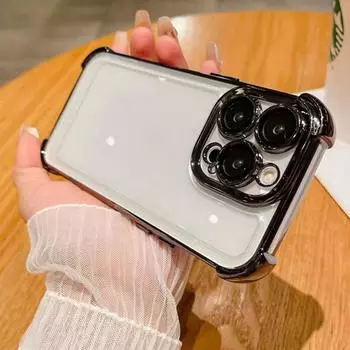 Роскошный четырехугольный противоударный чехол для телефона с гальваническим покрытием для iPhone 15 14 13 12 11 Pro Max X XS XR XS Max прозрачный защитный чехол iPhone X чёрный