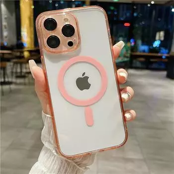 Роскошный цветной бампер, прозрачный магнитный чехол Magsafe для телефона iPhone 11 12 13 14 15 Pro Max, защитный чехол для объектива 14 Plus For iPhone 12 Pro