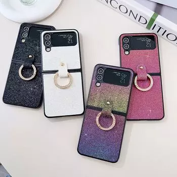Роскошный цветной блестящий металлический чехол-кронштейн с кольцом для Samsung Galaxy Z Flip 4 3, противоударный защитный чехол, аксессуары for Galaxy Z Flip 3 фиолетовый
