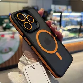 Роскошный цветной чехол для телефона iPhone 15 14 13 12 11 Pro Max Plus с противоскользящим покрытием, прозрачный, с магнитным покрытием Magsafe iPhone 15 Pro Max чёрный