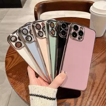 Роскошный цветной чехол для телефона с гальваническим покрытием для Iphone 11 12 13 Pro Max Xs Xr Max 7 8 Plus, мягкая силиконовая задняя крышка для защиты объектива For iPhone SE2020