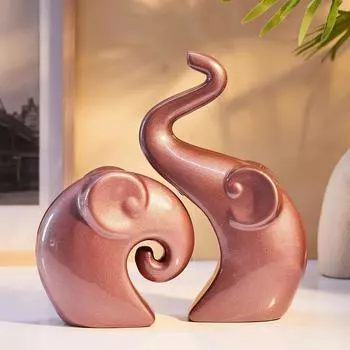 Роскошный декор для дома из розового золота Пара слонов | Керамические фигурки (Набор из 2 штук, Матовое розовое золото)