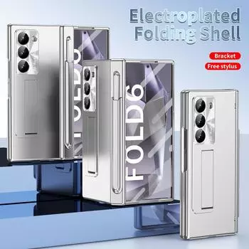 Роскошный деловой чехол с покрытием для Samsung Z Fold 6 Z Fold 5 4 3 Изысканная серия с гальваническим покрытием и встроенным слотом для ручки, противоударный защитный чехол For Z Fold3 чёрный